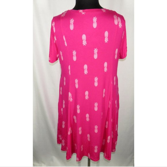 Torrid Plus Size 1X Pink Pineapple Print Short Sleeve Dress, Pockets, Super Soft - Picture 6 of 8